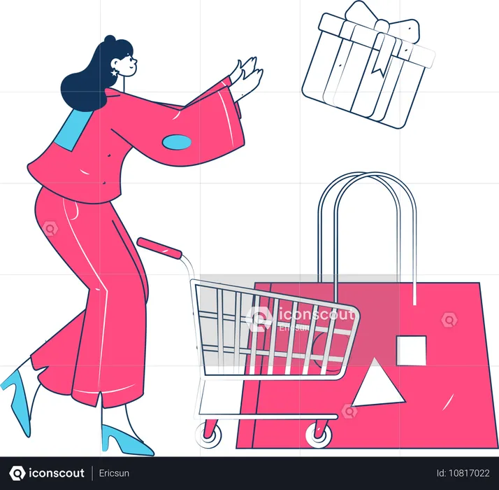 Girl buying gift online  Illustration