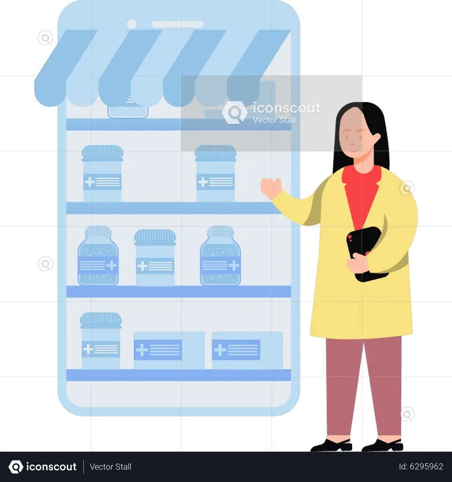 Girl buying medicine online  Illustration