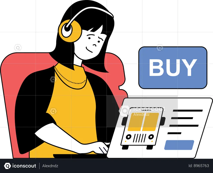 Girl buying online bus ticket  Illustration