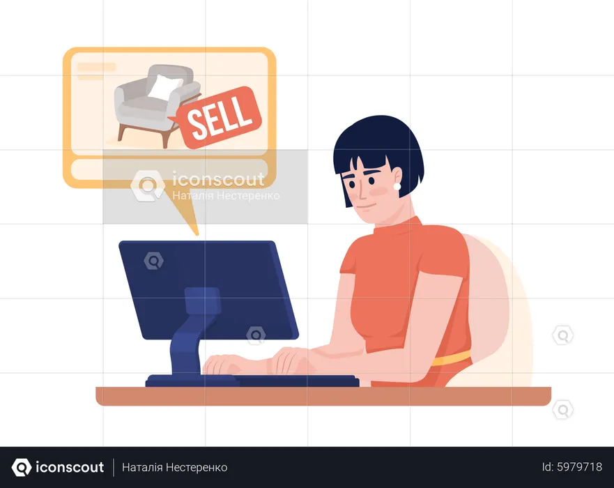 Girl buying online furniture  Illustration