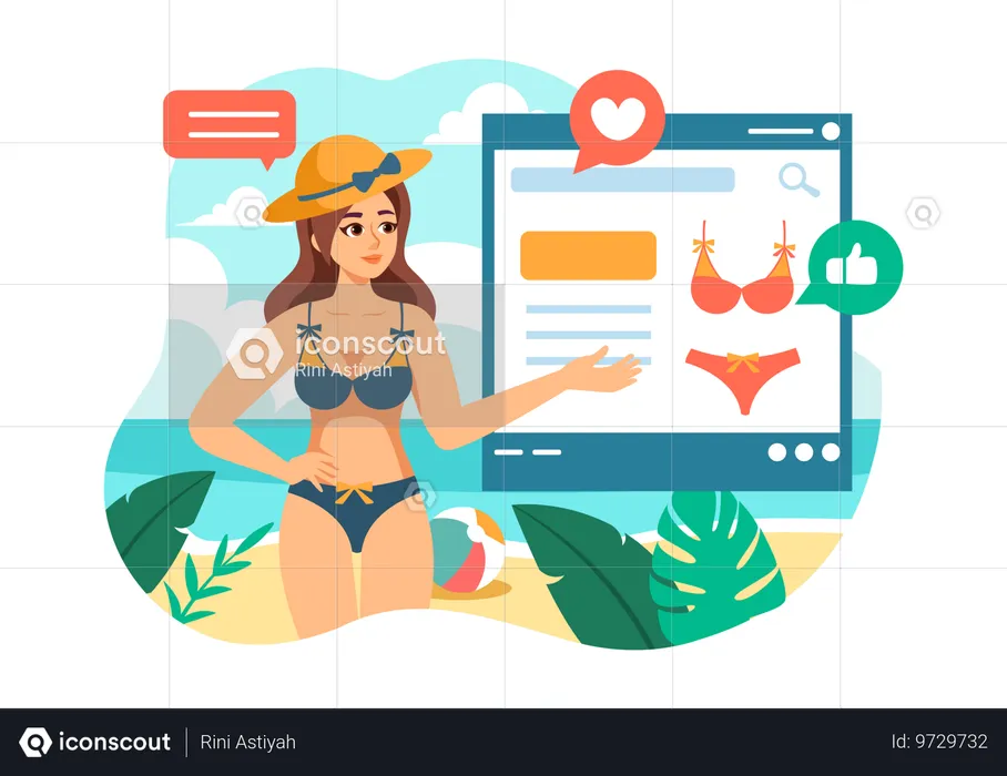 Girl buying swimsuit online  Illustration