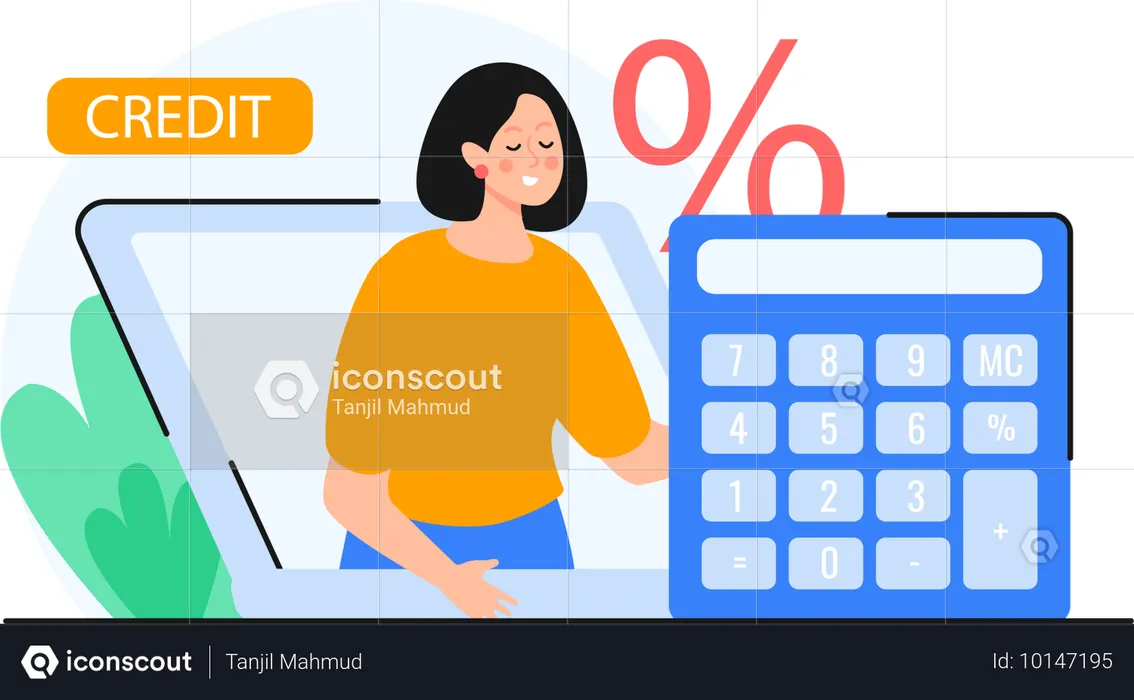 Girl Calculate Credit Score  Illustration