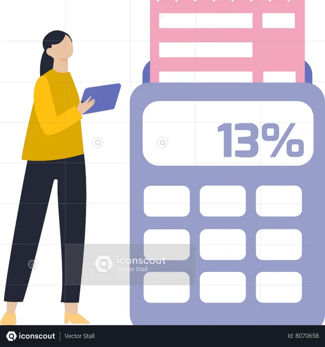Girl Calculating The Tax  Illustration