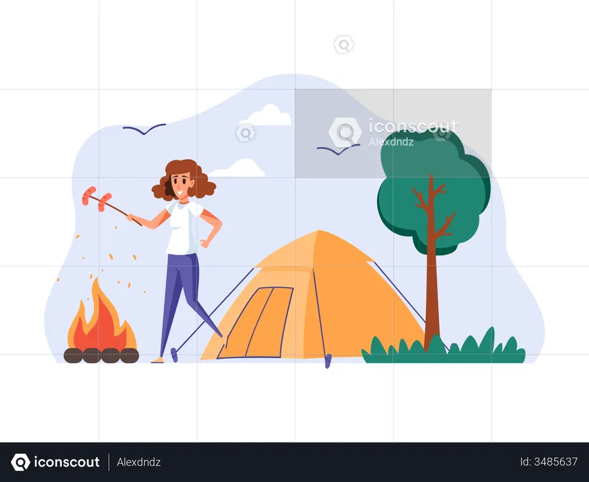 Girl camping  Illustration