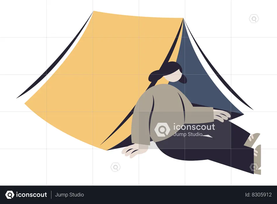 Girl Camping  Illustration