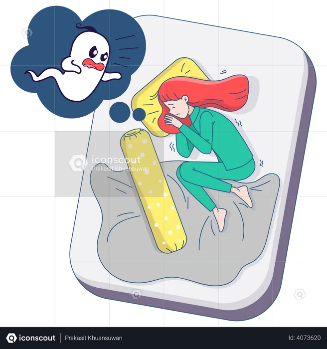 Girl can not sleep because ghost fear  Illustration
