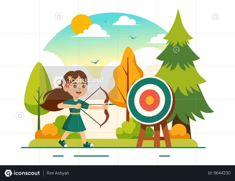 Girl carefully targets dartboard  Illustration