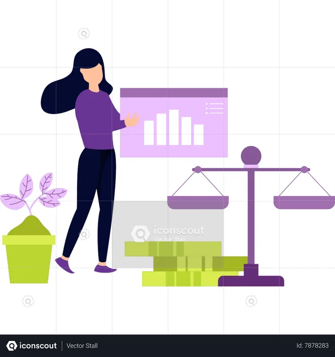 Girl carrying a business graph  Illustration