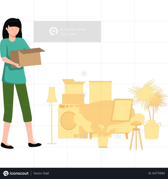 Girl carrying box  Illustration