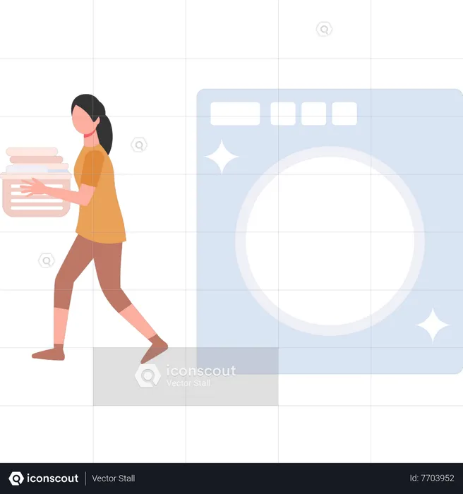 Girl carrying bucket of clothes  Illustration