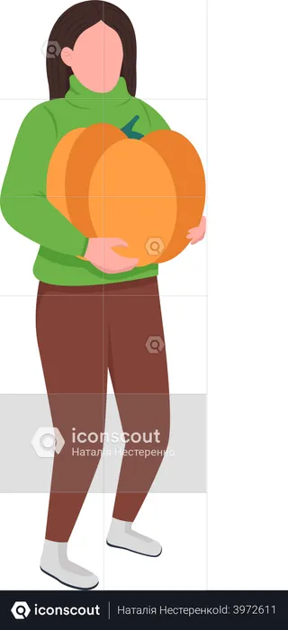 Girl carrying pumpkin  Illustration