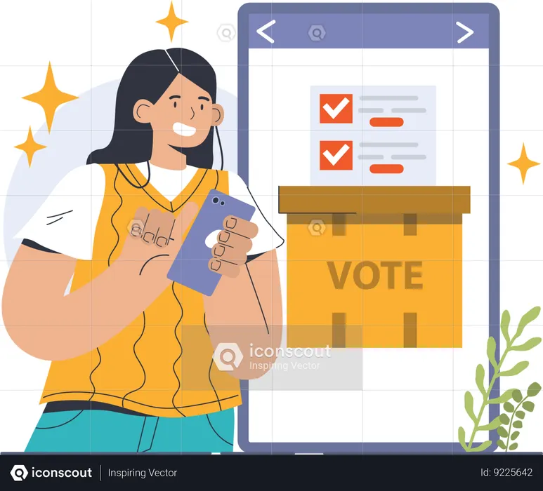 Girl cast vote online  Illustration