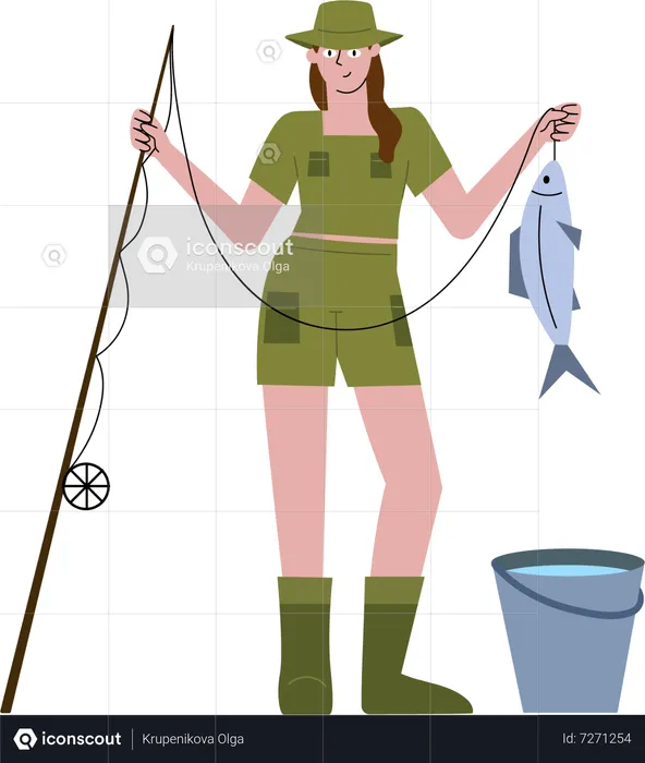 Girl catching fish  Illustration