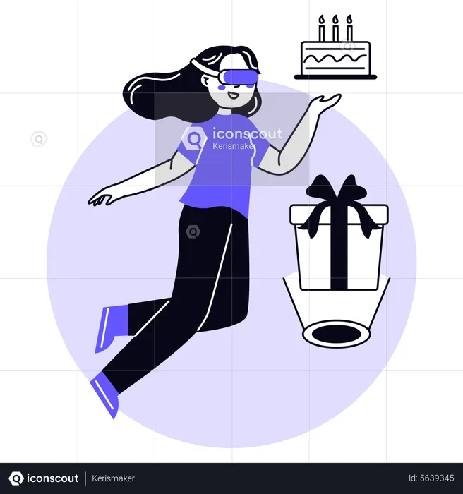 Girl Celebrating Birthday in Metaverse  Illustration