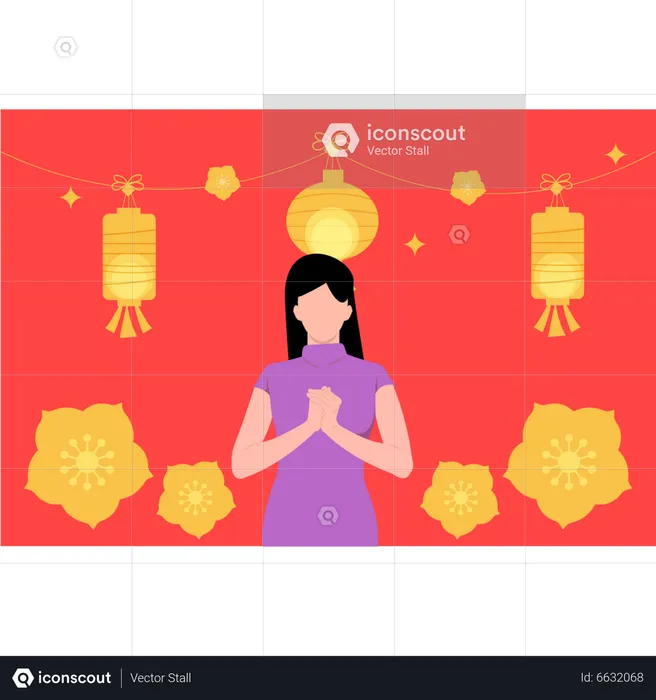 Girl celebrating Chinese New Year  Illustration