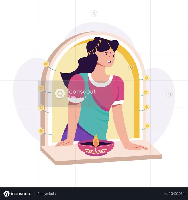 Girl celebrating Diwali  Illustration