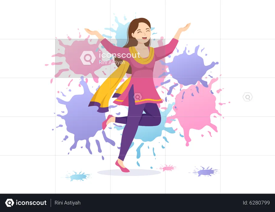 Girl celebrating Holi festival  Illustration