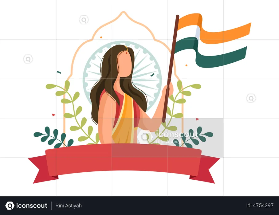 Girl celebrating Indian Independence Day  Illustration