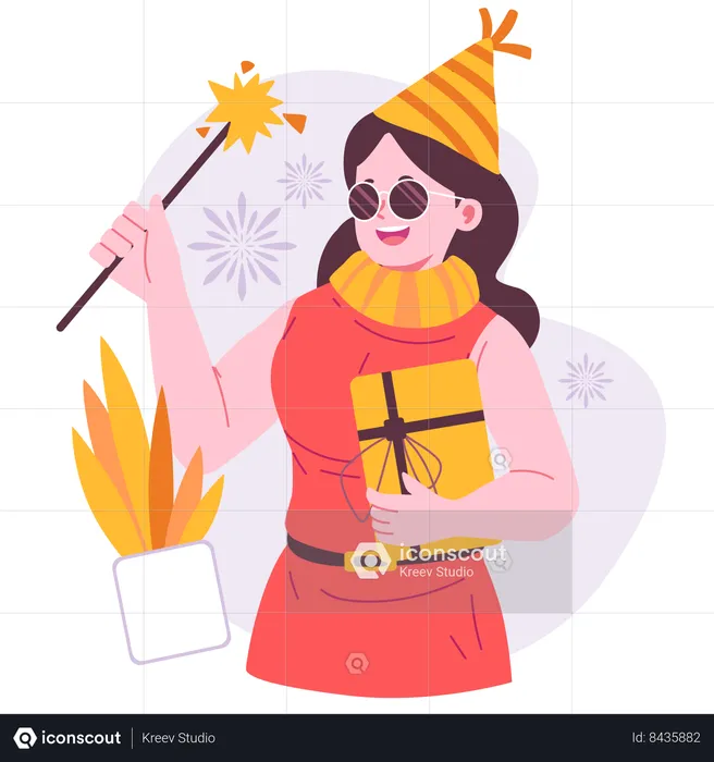 Girl celebrating new year  Illustration