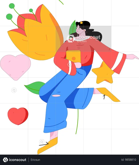 Girl celebrating Valentines Day  Illustration