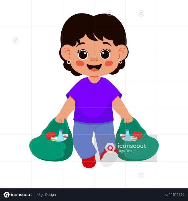 Girl Character Cleaning Trash Carrying Trash  Illustration