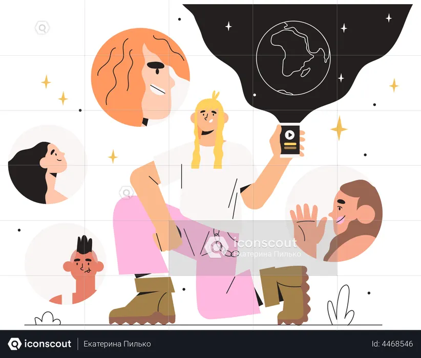 Girl chatting on social media  Illustration