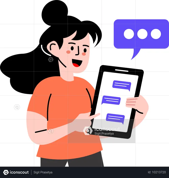 고객 서비스 담당자와 채팅하는 소녀  일러스트레이션