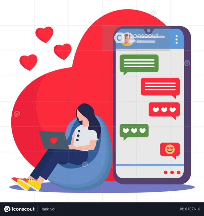 Girl chatting with partner on online dating app  Illustration