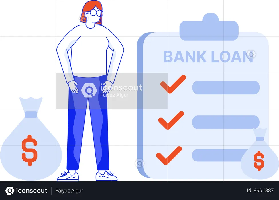 Girl checking bank loan  Illustration