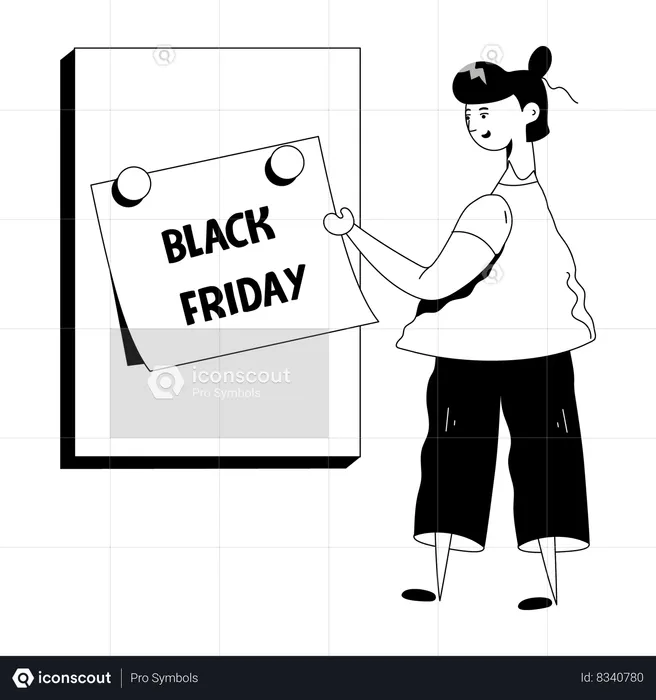 Girl checking Black Friday note  Illustration