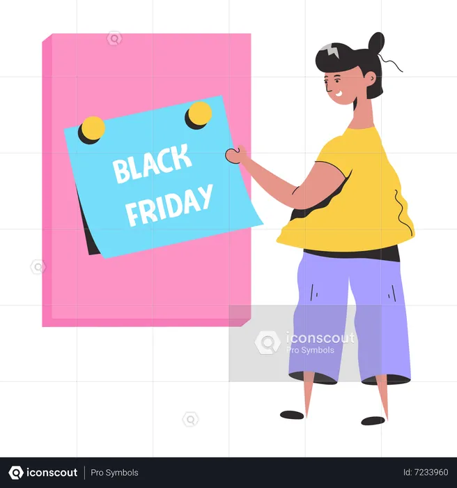 Girl checking Black Friday note  Illustration