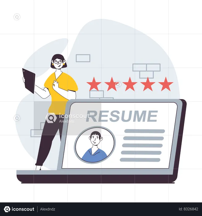 Girl checking candidate profile review  Illustration