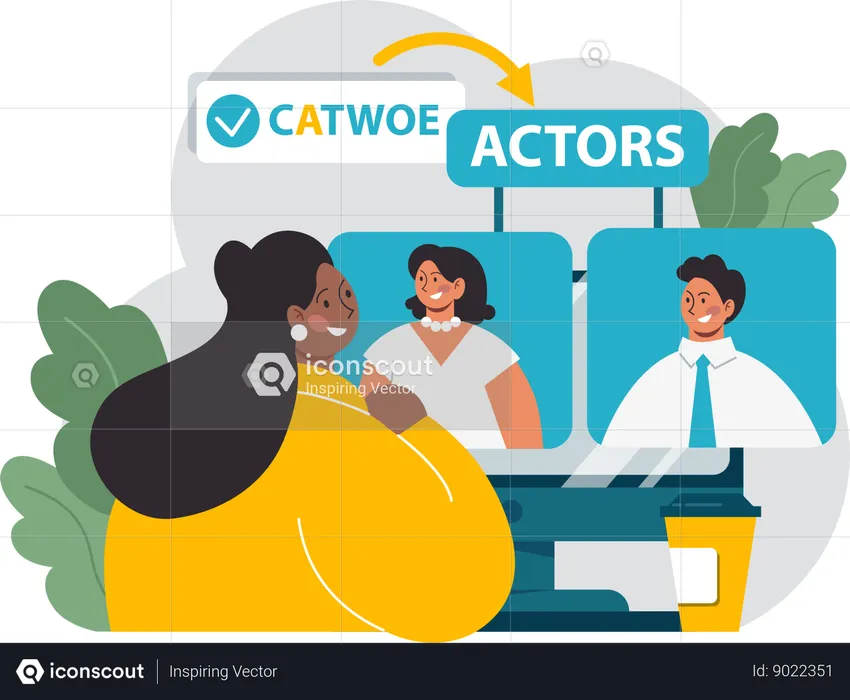 Girl checking catwoe actors  Illustration