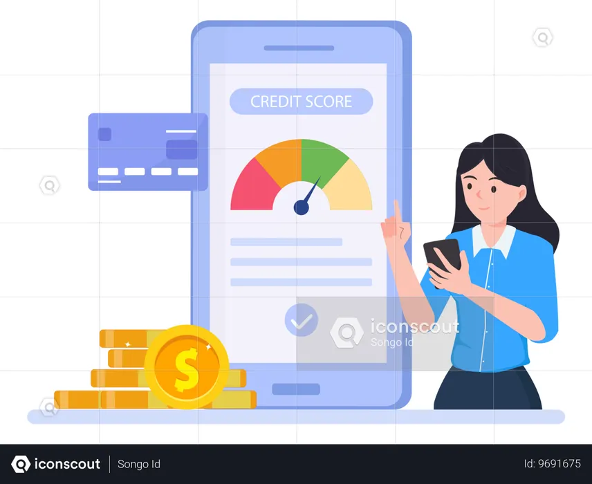 Girl checking credit score on mobile phone  Illustration