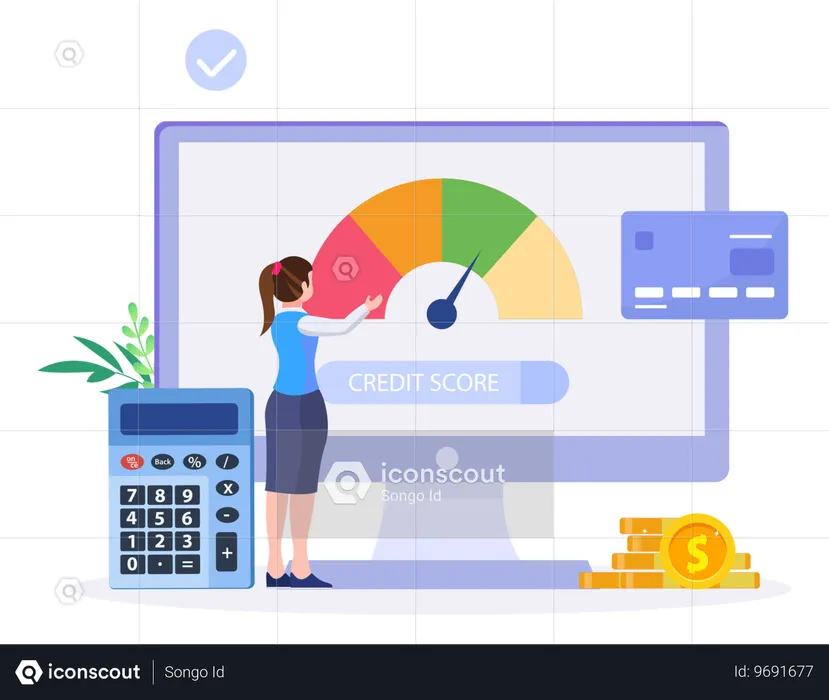 Girl checking credit score online  Illustration