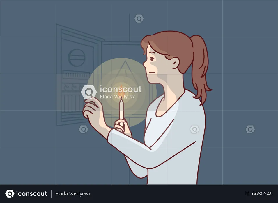 Girl checking fuse box  Illustration