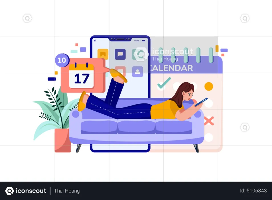 Girl checking her meeting schedule on a mobile app  Illustration