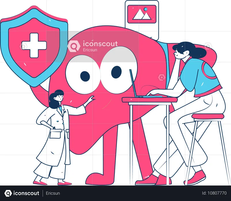 Girl Checking Medical Insurance For Liver  Illustration