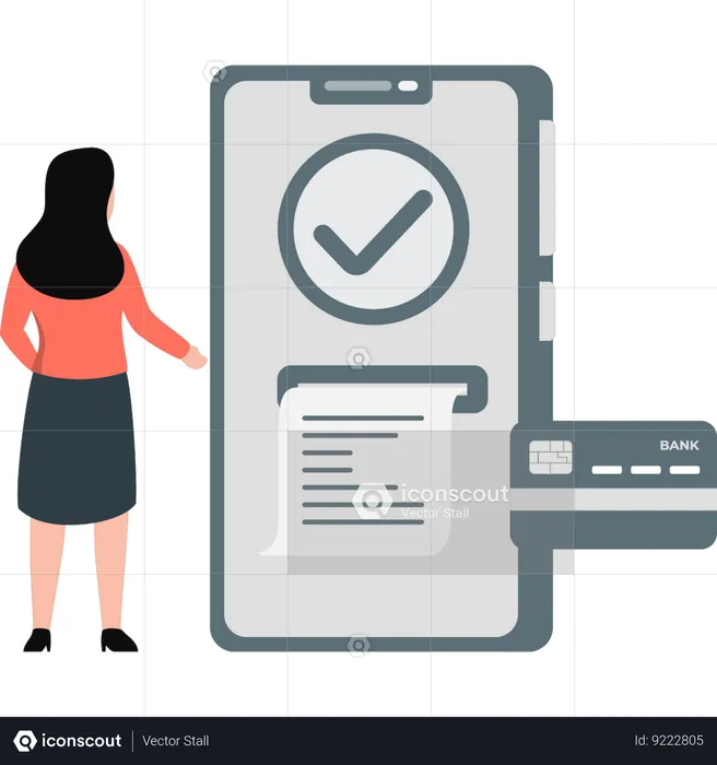 Girl checking online billing on mobile  Illustration