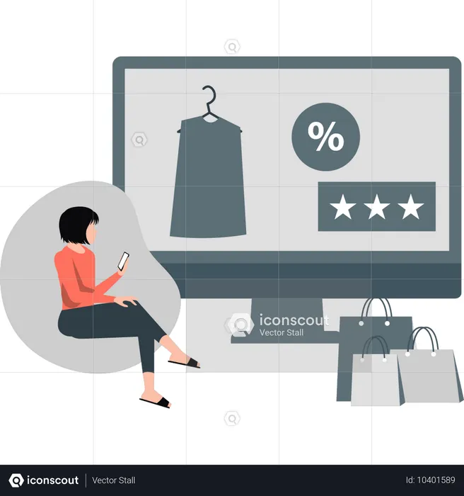 Girl checking online discount sale on mobile  Illustration