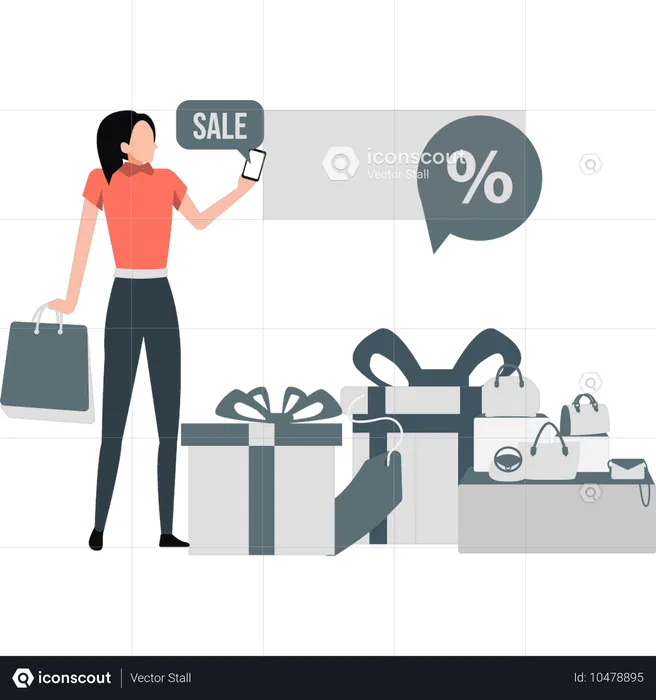 Girl checking sale offer on mobile  Illustration