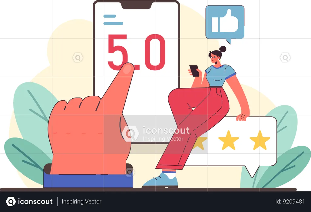 Girl checking social proof using mobile  Illustration