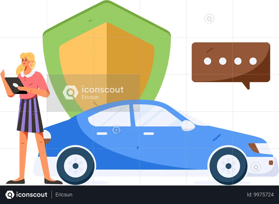 Girl checking Vehicle insurance  Illustration