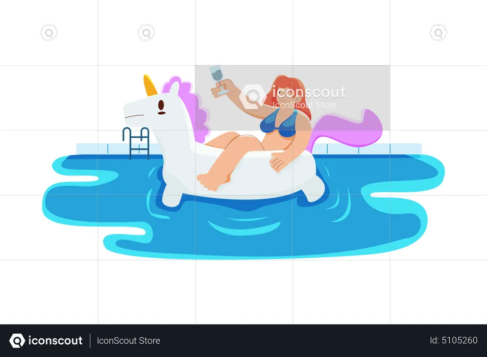 Girl chilling into the pool  Illustration