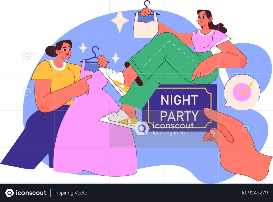Girl choose clothes for night party  Illustration