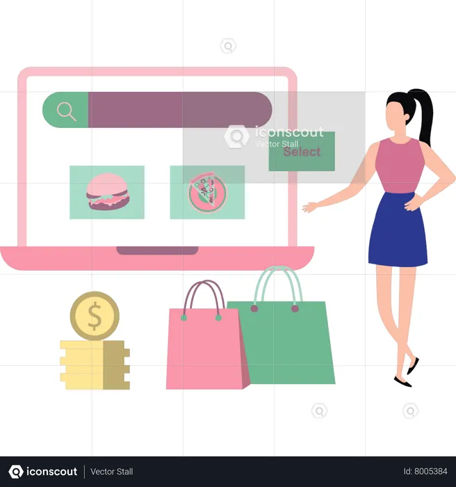 Girl choosing food online  Illustration