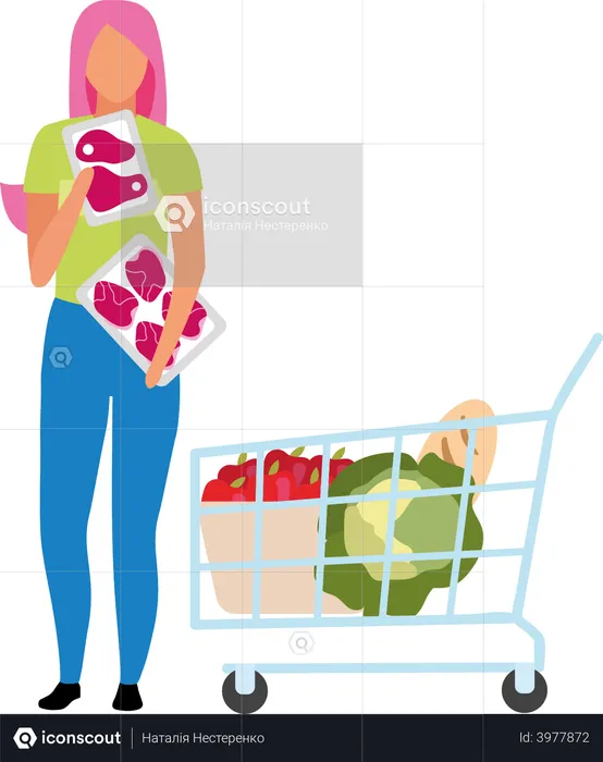 Girl choosing fresh meat at the supermarket  Illustration