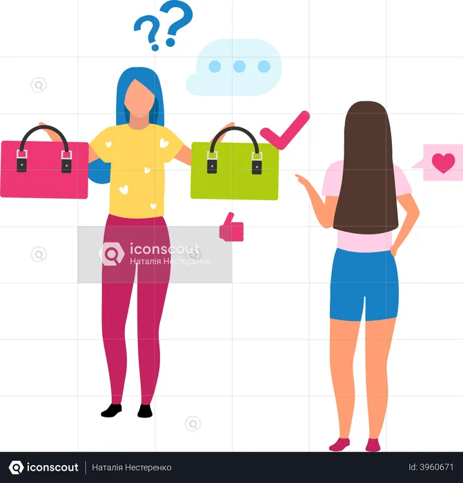 Girl choosing handbag  Illustration