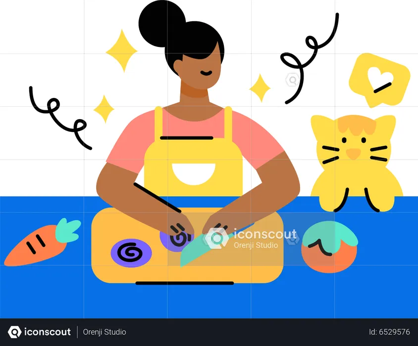 Girl chopping vegetables in kitchen  Illustration