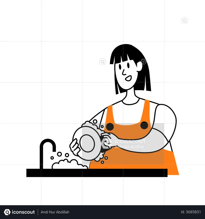 Girl cleaning dishes  Illustration